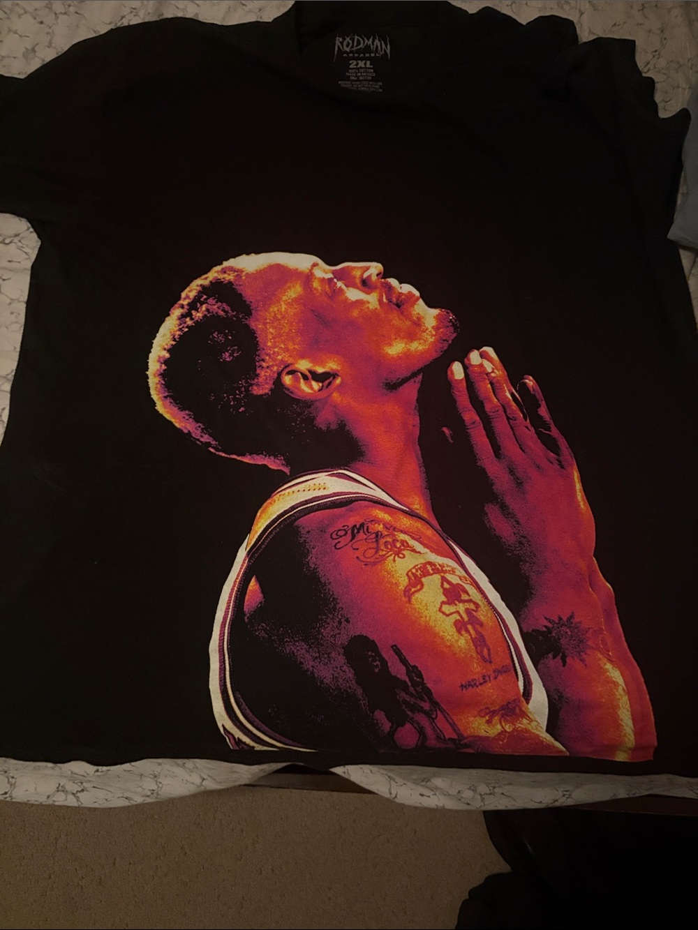 Dennis Rodman Black Wall Art Poster with Vibrant Red-Orange Portrait